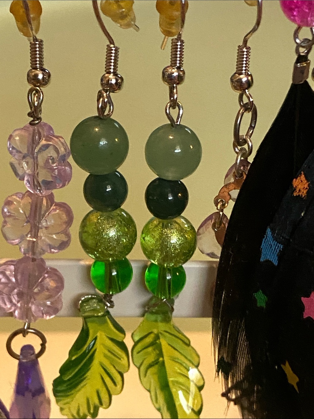 Handmade Green Glass Bead Leaf Dangle Earrings - Women Accessories
